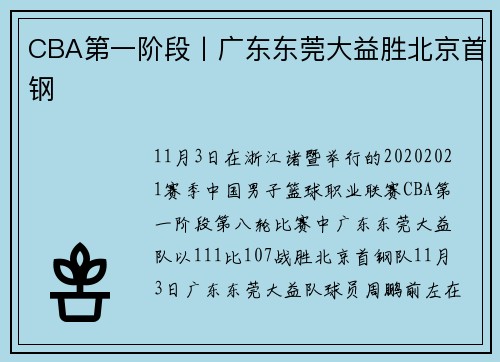 CBA第一阶段丨广东东莞大益胜北京首钢